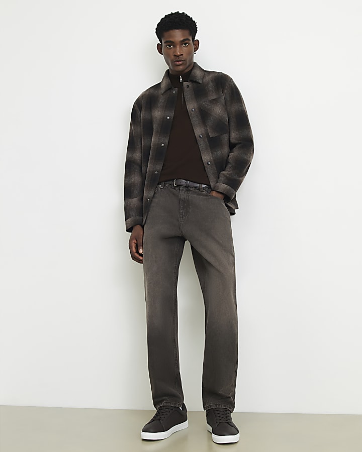 Brown Slim Fit Half Zip Jumper