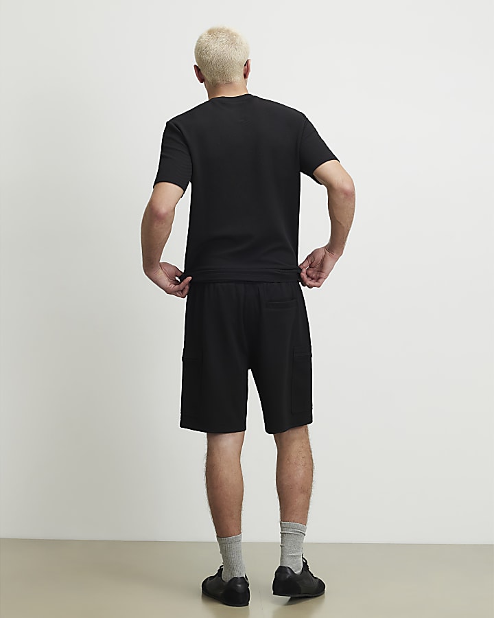 Black Regular Fit Textured Cargo Shorts