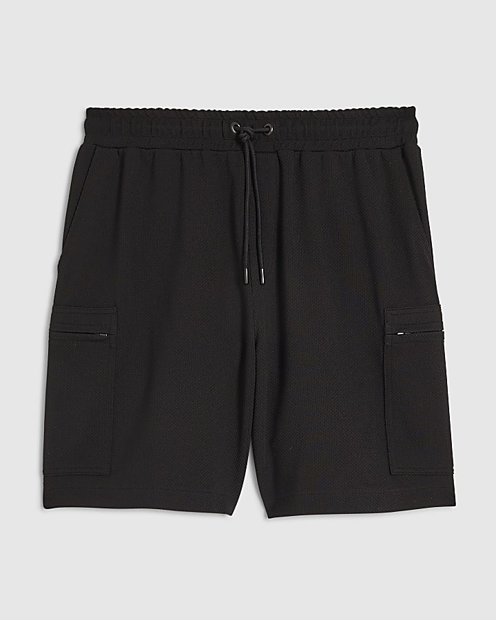 Black Regular Fit Textured Cargo Shorts