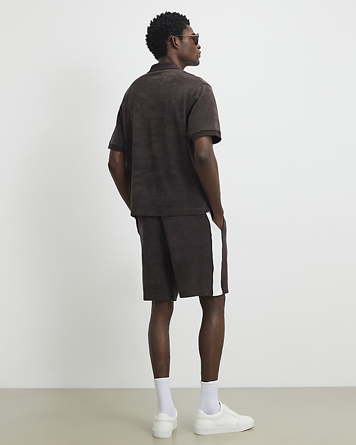 Brown Regular Fit Towelling Shorts