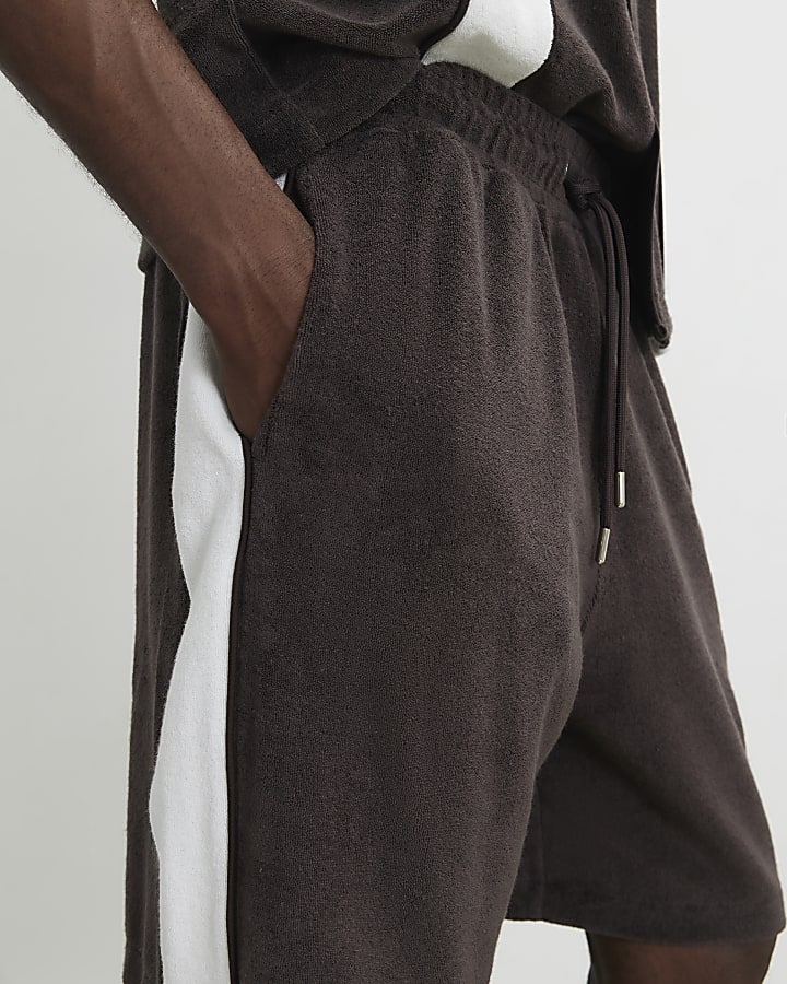 Brown Regular Fit Towelling Shorts