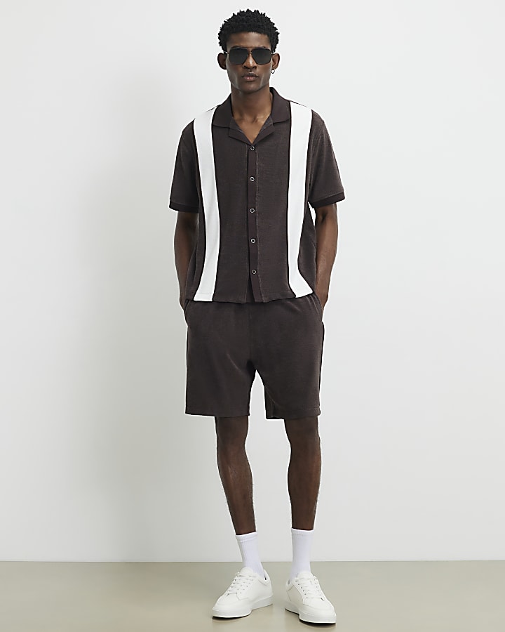 Brown Regular Fit Towelling Shorts