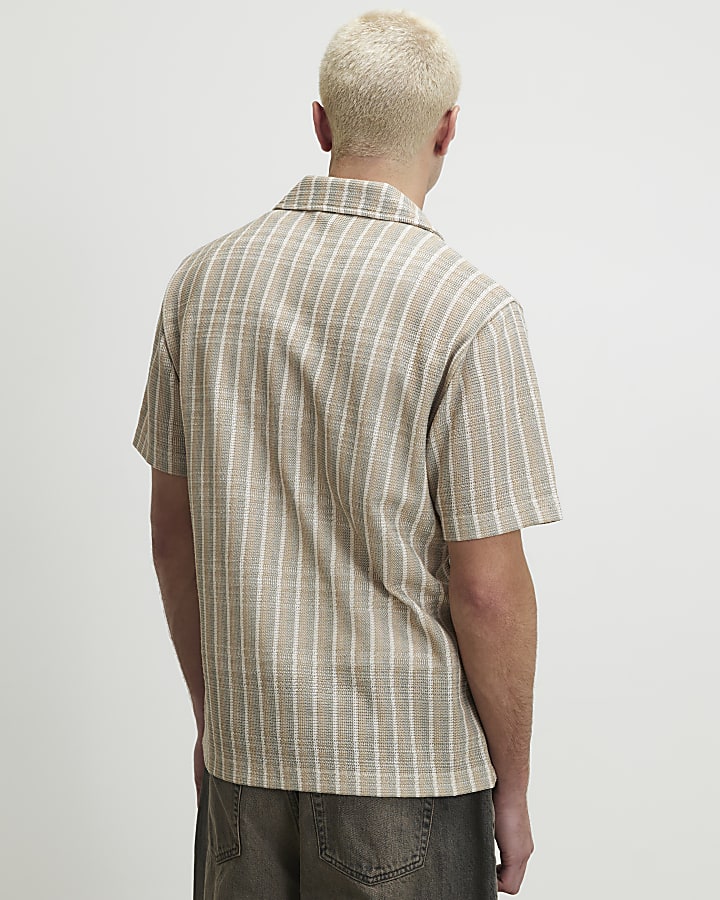 Beige Regular Fit Stripe Shirt