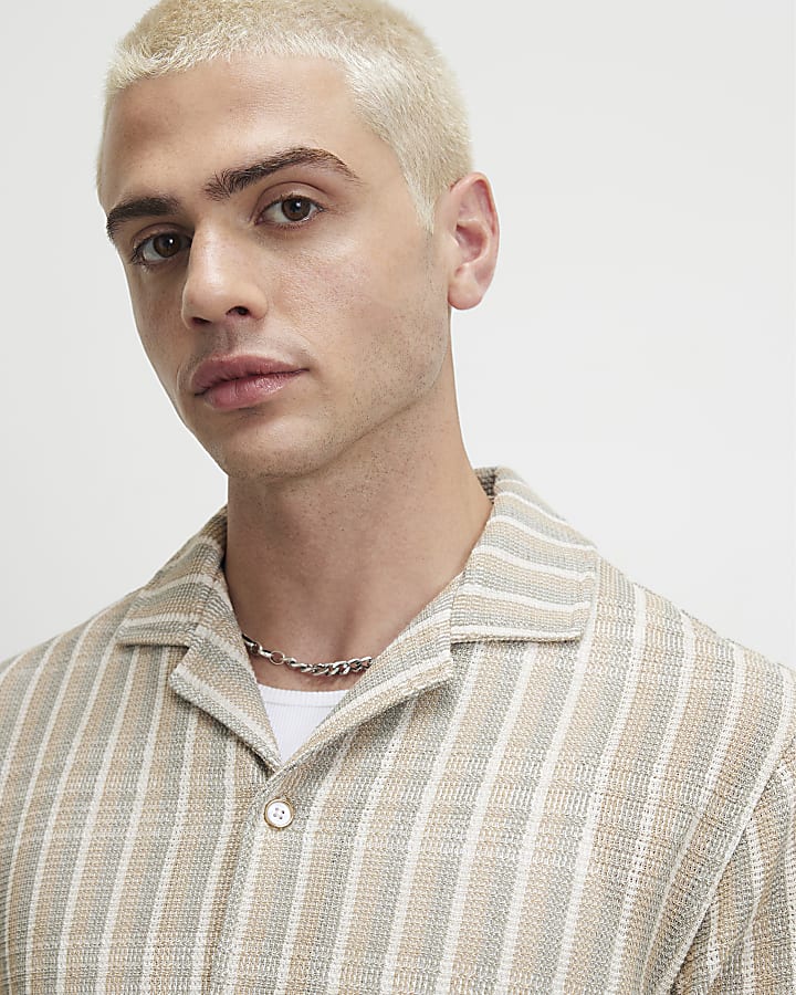 Beige Regular Fit Stripe Shirt