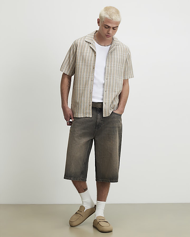 Beige Regular Fit Stripe Shirt
