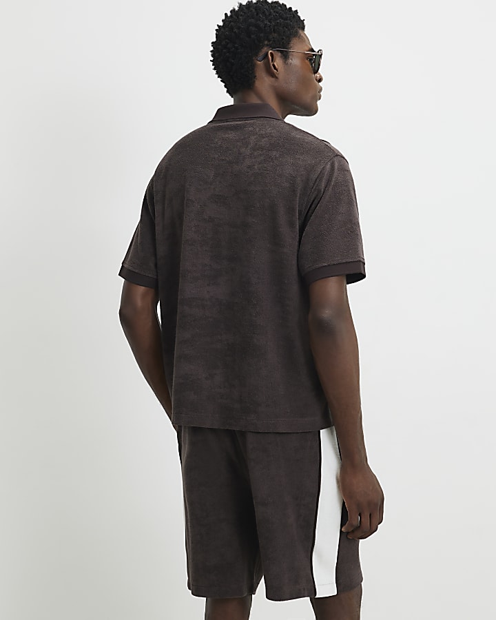 Brown Regular Fit Stripe Towelling Shirt