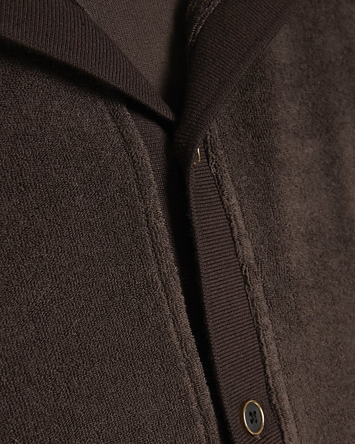 Brown Regular Fit Stripe Towelling Shirt