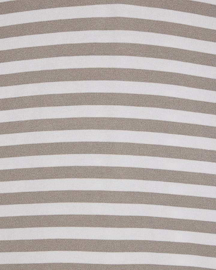 Beige Slim Fit Stripe Knitted Polo Shirt