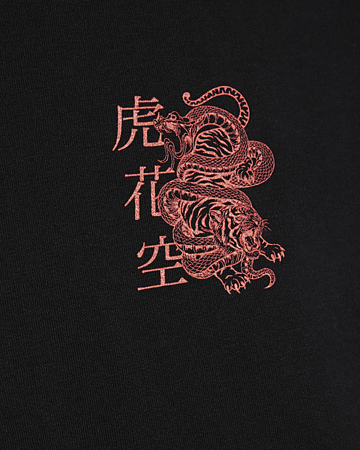 Black Regular Fit Fight Snake Hoodie