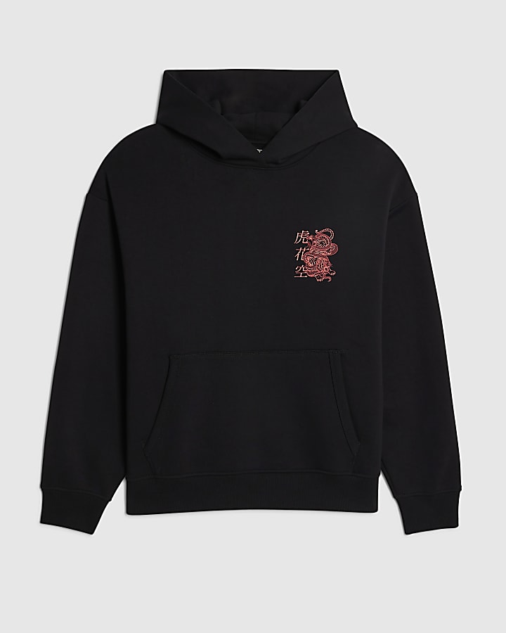 Black Regular Fit Fight Snake Hoodie