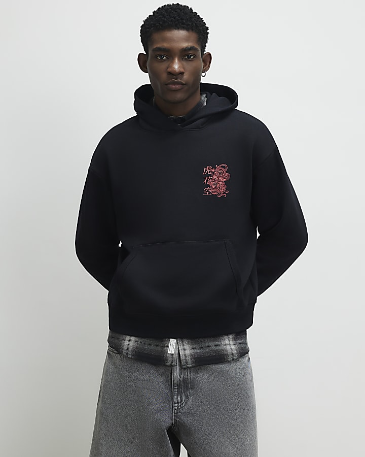 Black Regular Fit Fight Snake Hoodie