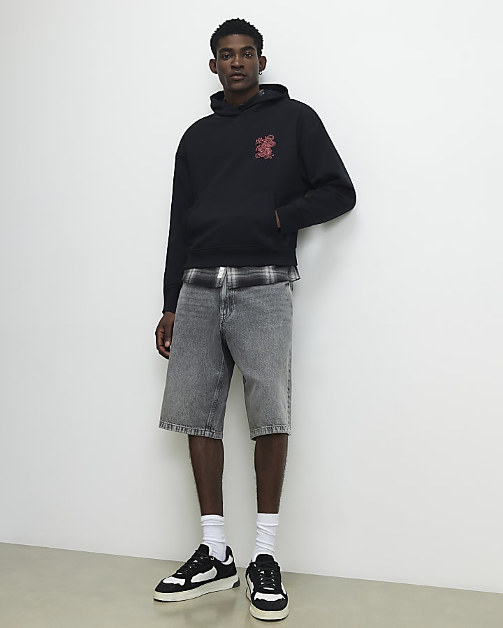 Black Regular Fit Fight Snake Hoodie