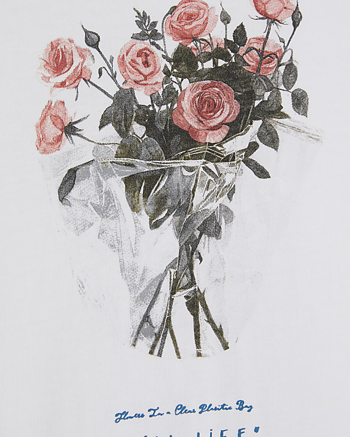 White Oversized Fit Flower T-Shirt