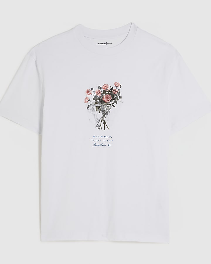 White Oversized Fit Flower T-Shirt