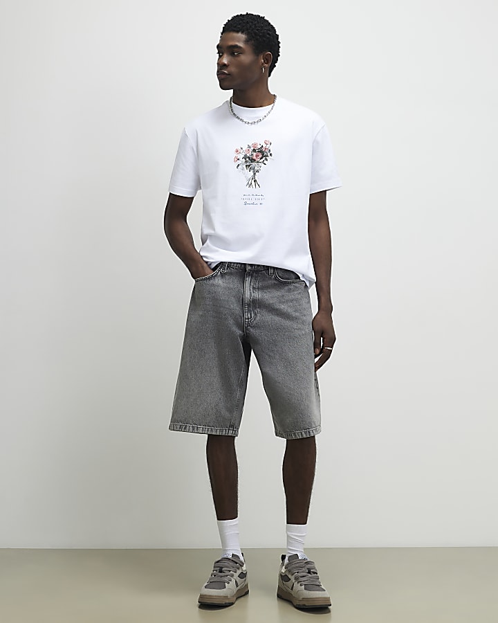 White Oversized Fit Flower T-Shirt