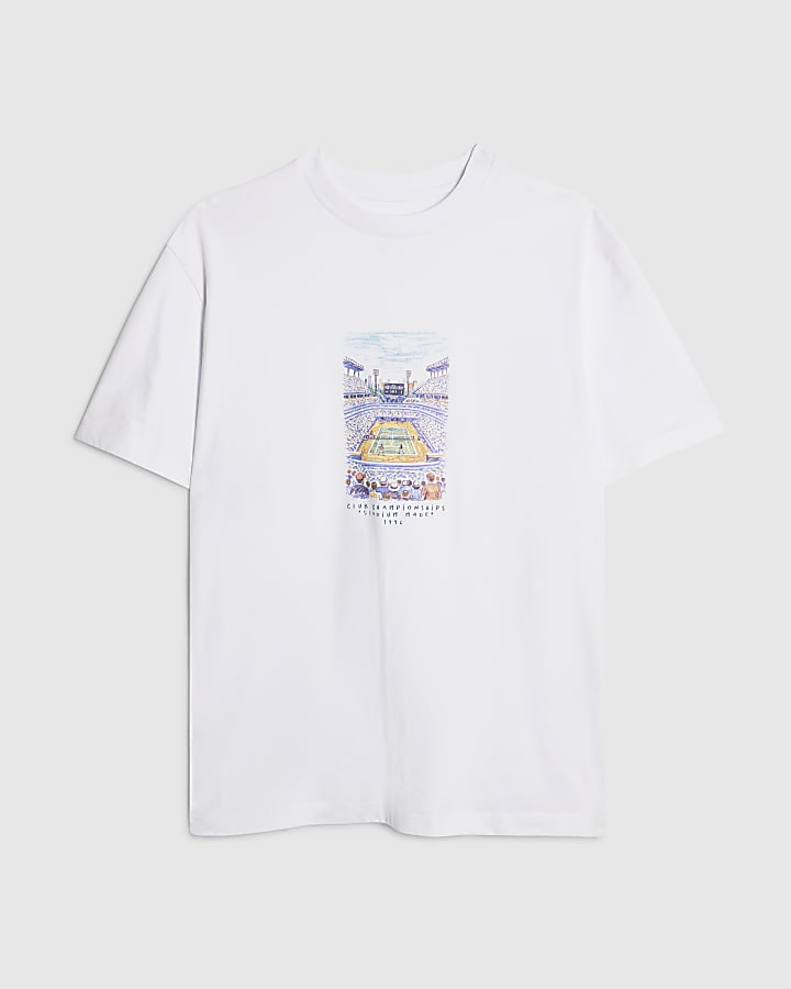 White Oversized Fit Tennis Court T-Shirt