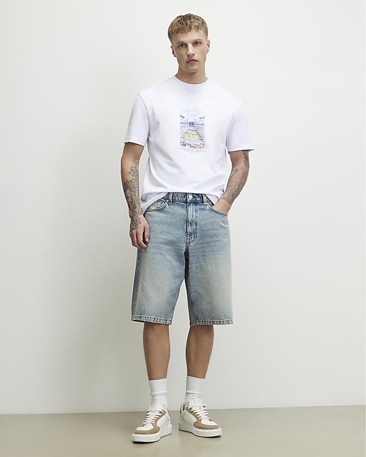 White Oversized Fit Tennis Court T-Shirt