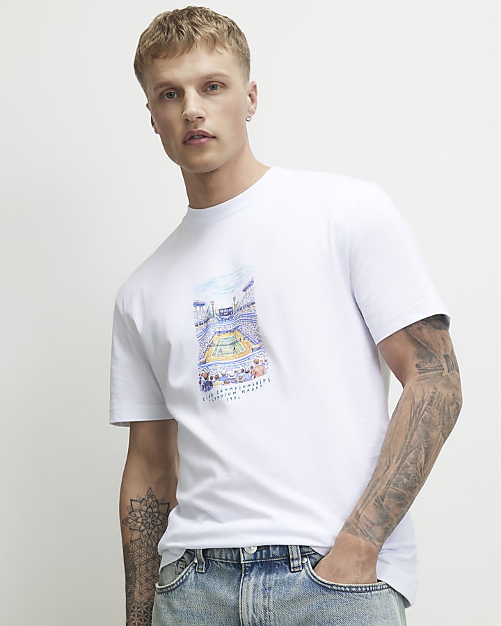 White Oversized Fit Tennis Court T-Shirt