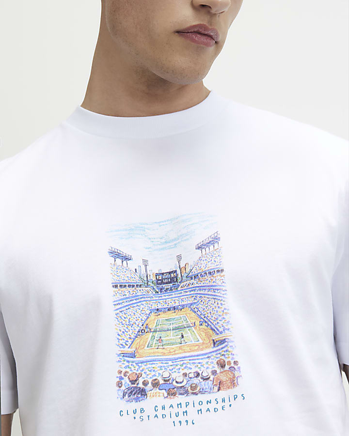 White Oversized Fit Tennis Court T-Shirt
