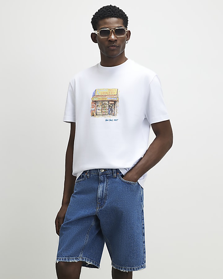 White Oversized Fit Shop Front T-Shirt