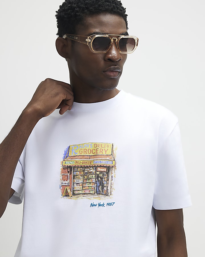 White Oversized Fit Shop Front T-Shirt