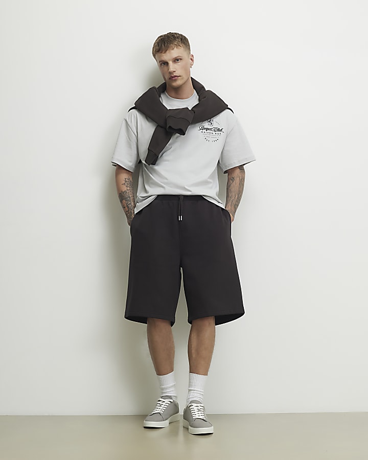 Grey Oversized Fit Racquet Club Crest T-shirt