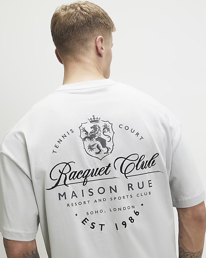Grey Oversized Fit Racquet Club Crest T-shirt