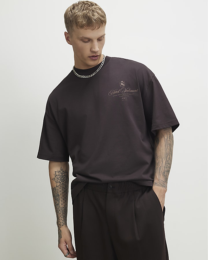 Brown Oversized Fit Hotel Valemont T-shirt