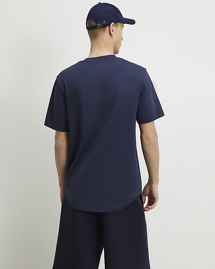 Navy Regular Fit Cotton Curve Hem T-Shirt