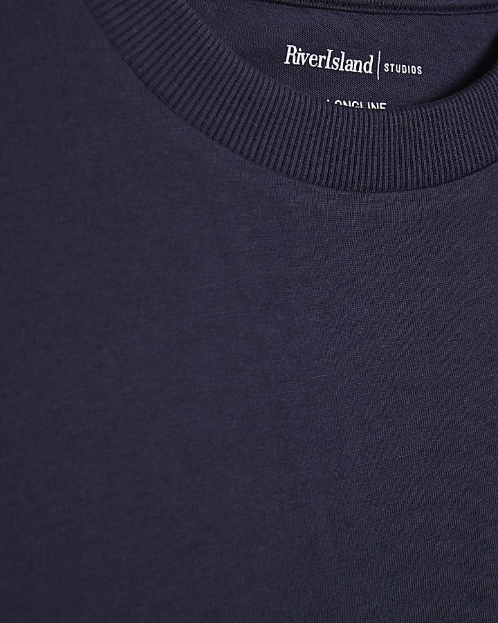 Navy Regular Fit Cotton Curve Hem T-Shirt
