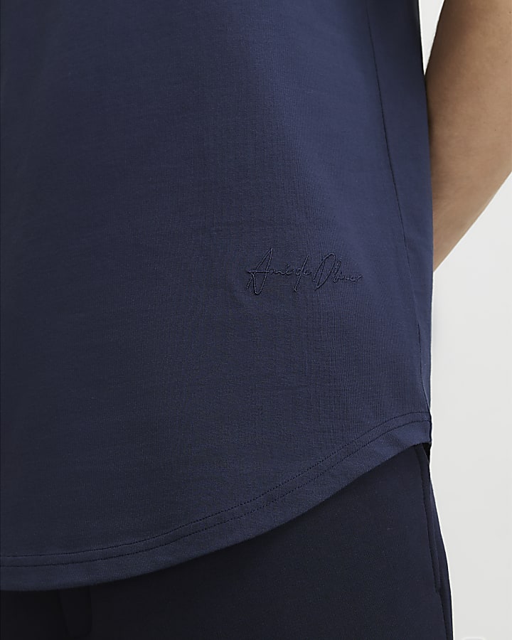Navy Regular Fit Cotton Curve Hem T-Shirt