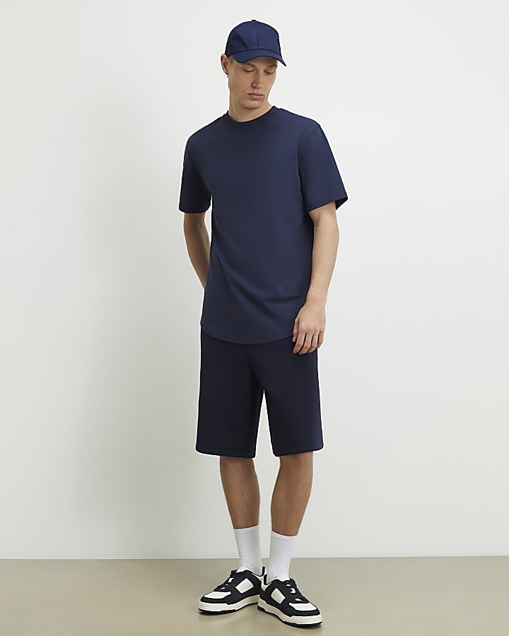 Navy Regular Fit Cotton Curve Hem T-Shirt