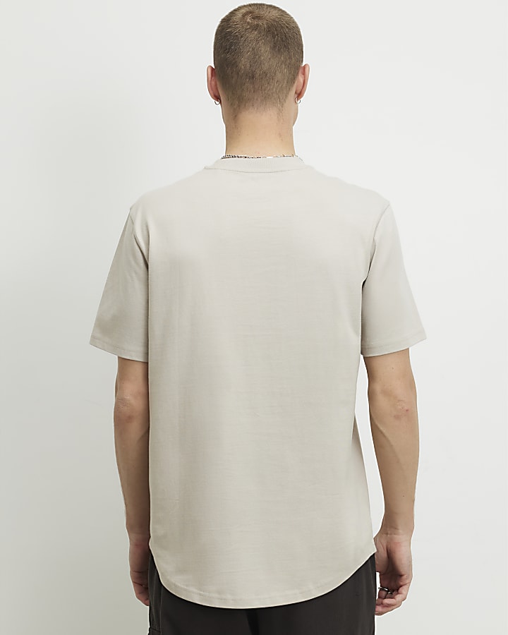 Beige Regular Fit Cotton Curve Hem T-Shirt