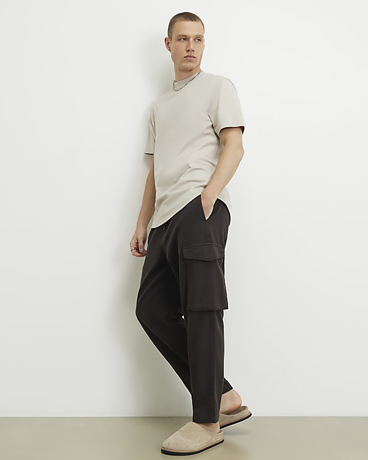 Beige Regular Fit Cotton Curve Hem T-Shirt