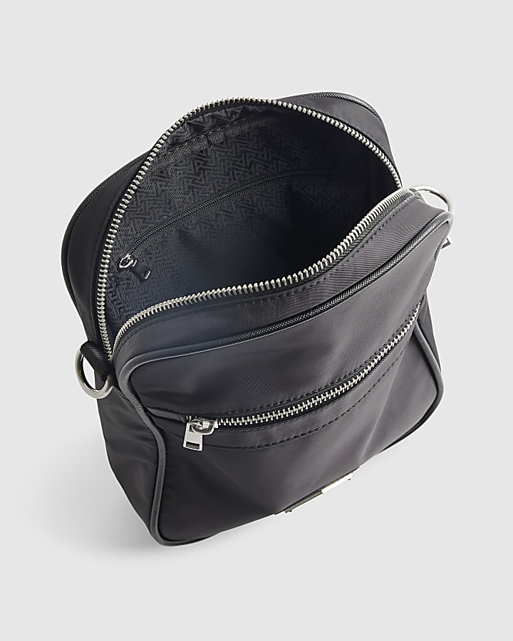 Black Nylon Badged Crossbody Bag