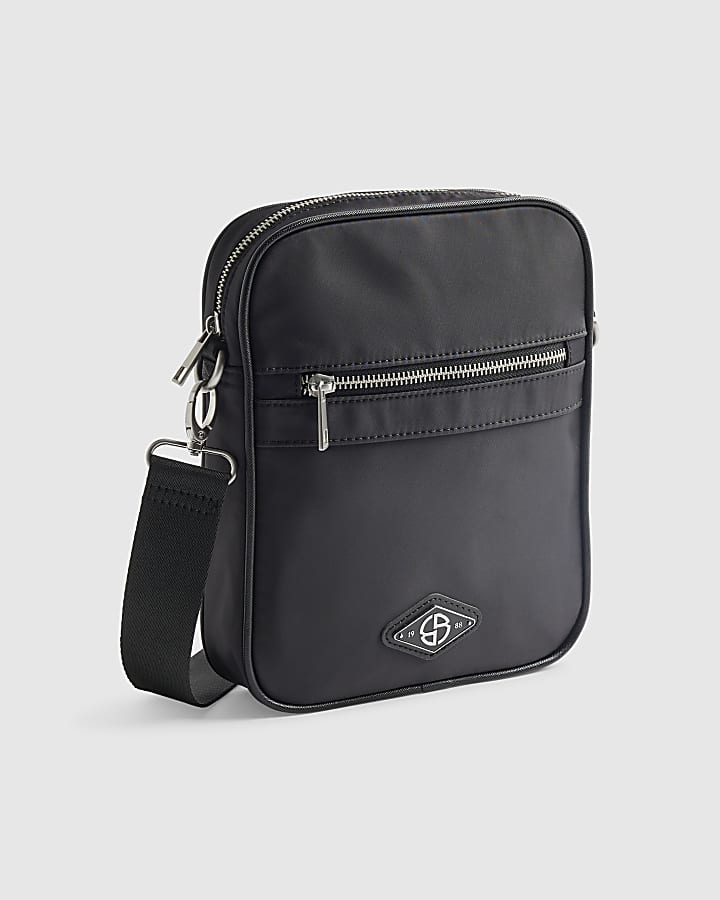 Black Nylon Badged Crossbody Bag