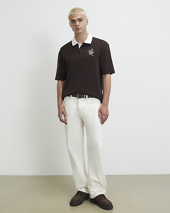 Brown Cotton Knitted Embroidered Rugby Shirt