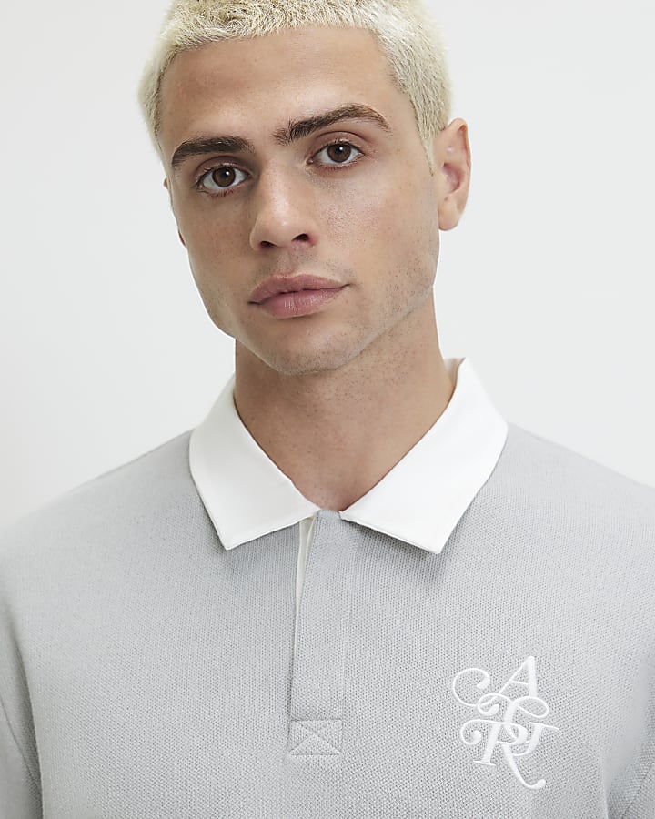 Grey Cotton Knitted Rugby Shirt