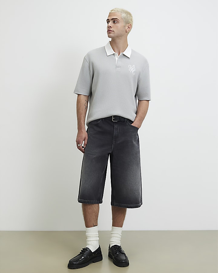 Grey Cotton Knitted Rugby Shirt
