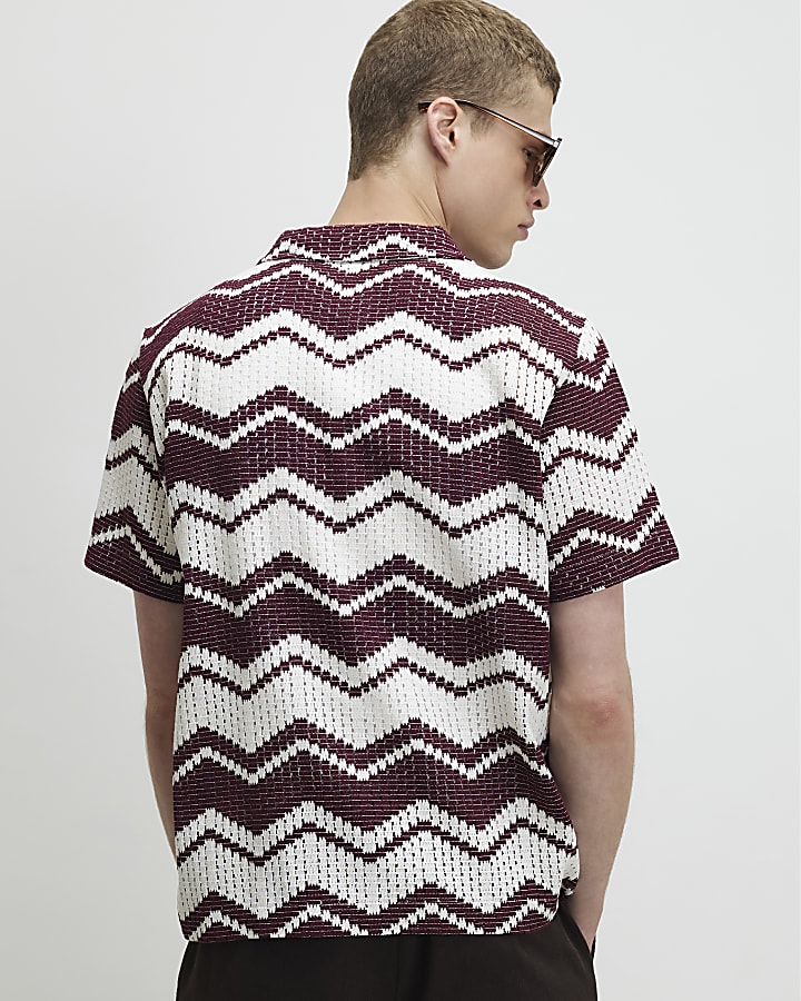 Red Regular Fit Zig Zag Crochet Shirt