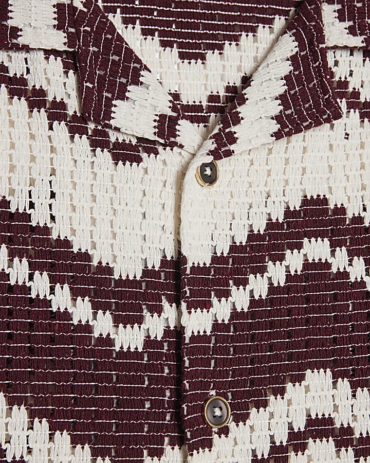 Red Regular Fit Zig Zag Crochet Shirt