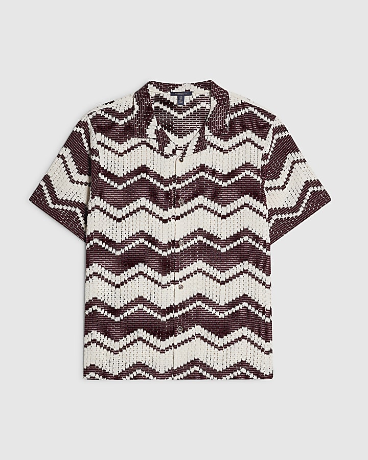 Red Regular Fit Zig Zag Crochet Shirt