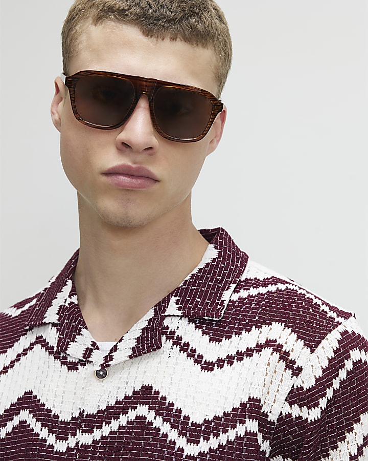 Red Regular Fit Zig Zag Crochet Shirt