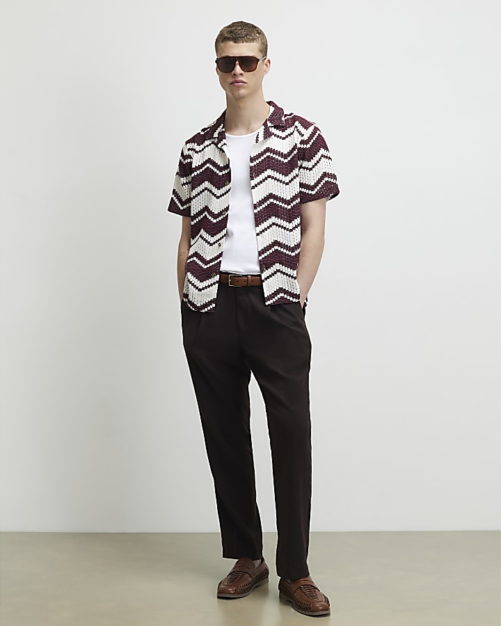 Red Regular Fit Zig Zag Crochet Shirt