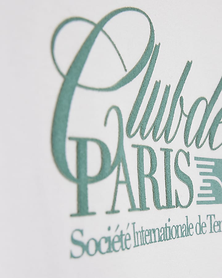 White Oversized Fit Club Paris Tennis T-Shirt