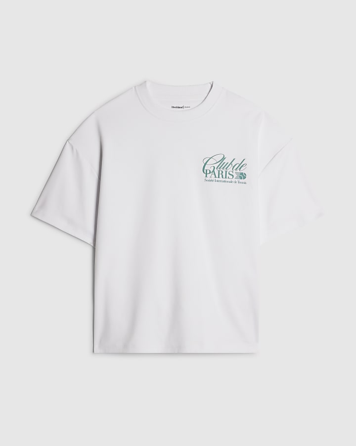 White Oversized Fit Club Paris Tennis T-Shirt
