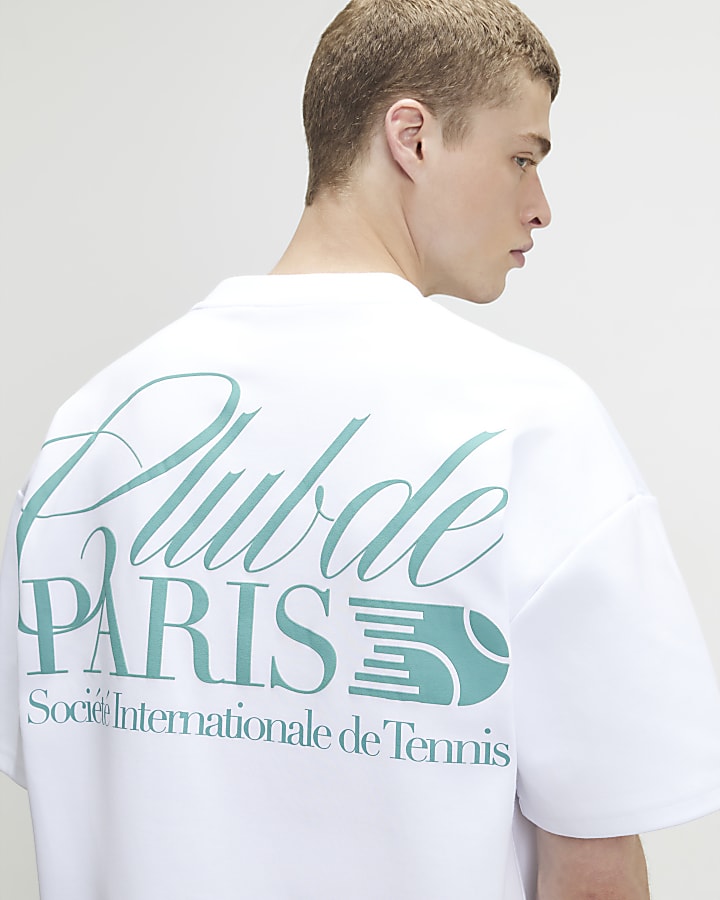White Oversized Fit Club Paris Tennis T-Shirt