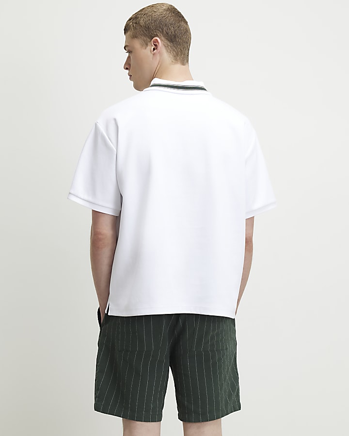 White Oversized Fit Tennis Crest Polo Shirt