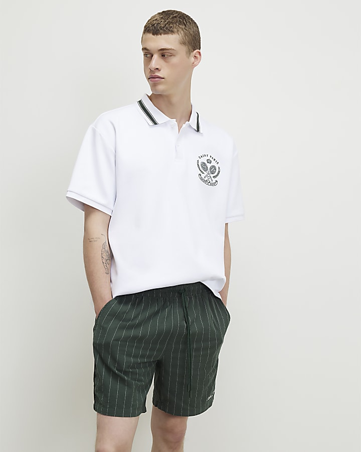 White Oversized Fit Tennis Crest Polo Shirt