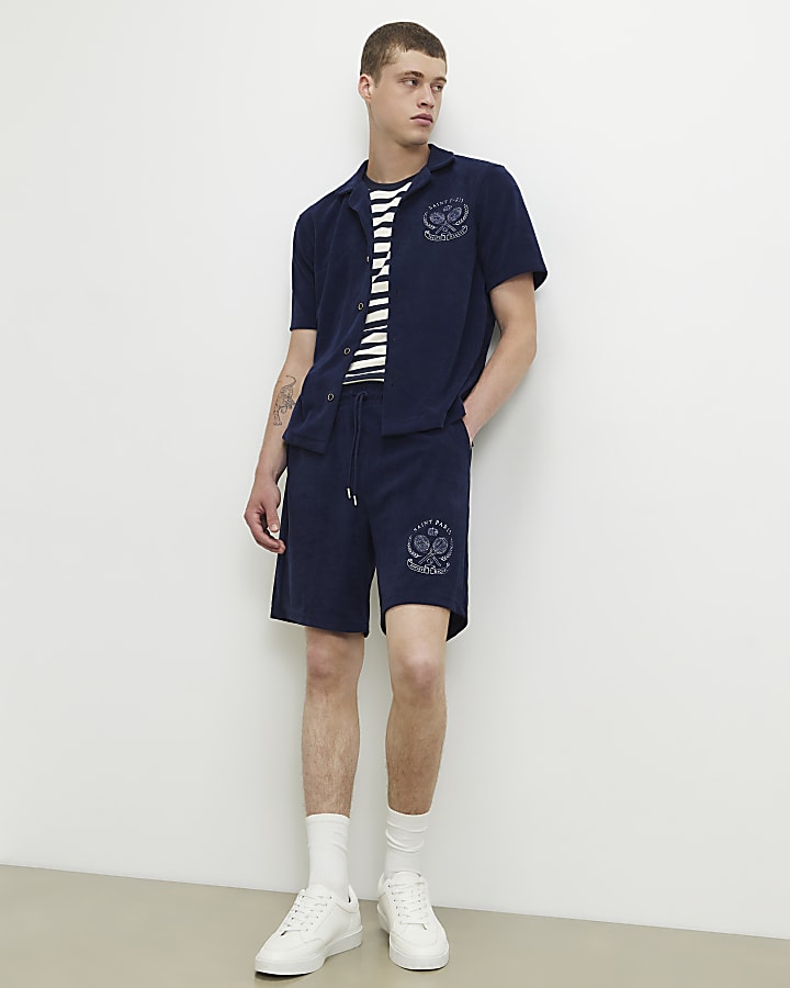 Navy Regular Fit Towel Tennis Shirt